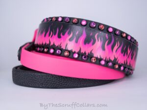 10.5-13.5" Flamin Hot Pink UV Print/Black 1.5" French Martingale w/Black Hardware 1" taper