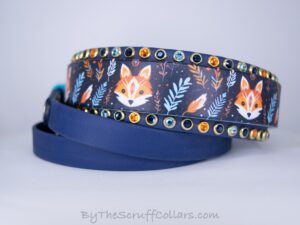 13-16" Boho Foxes UV Print/Navy 1.5" French Martingale w/Brass Hardware 1" taper