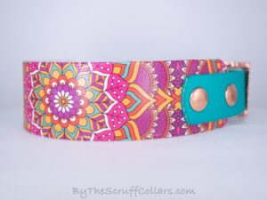 12-14" Pink Mandala 1.5" UV Print/Teal w/Rose Gold Hardware 1" Taper