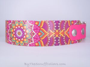 14-16" Pink Mandala 1.5" UV Print/Hot Pink w/Nickel Hardware 1" Taper