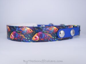 14-16" Rainbow Fish UV Print/Royal Blue w/Neo Chrome Hardware 5/8" Taper