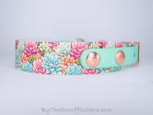 11-13" Pastel Succulents UV Print/Seafoam w/Rose Gold Hardware 5/8" Taper