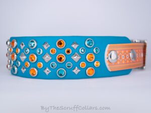 14-16" Tribe 1.5" Two-Tone Collar Turquoise/Tribal Orange UV Print w/Nickel Hardware 1" Taper