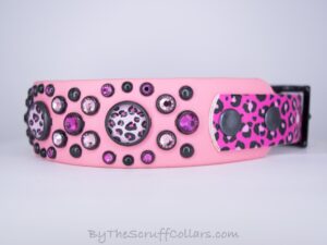 14.5-16.5" Halo 1.5" Two-Tone Collar Pastel Pink/Wild Jaguar Pink UV Print w/Black Hardware 1" Taper