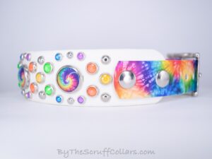 13.5-15.5" Halo 1.5" Two-Tone Collar White/Rainbow Tie Dye UV Print w/Nickel Hardware 1" Taper
