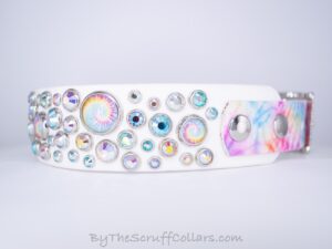 15-17" Circus 1.5" Two-Tone Collar White/Pastel Tie Dye UV Print w/Nickel Hardware 1" Taper